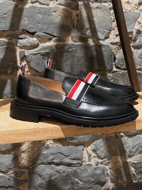 Thom Browne Tricolour Band Black Leather Loafers